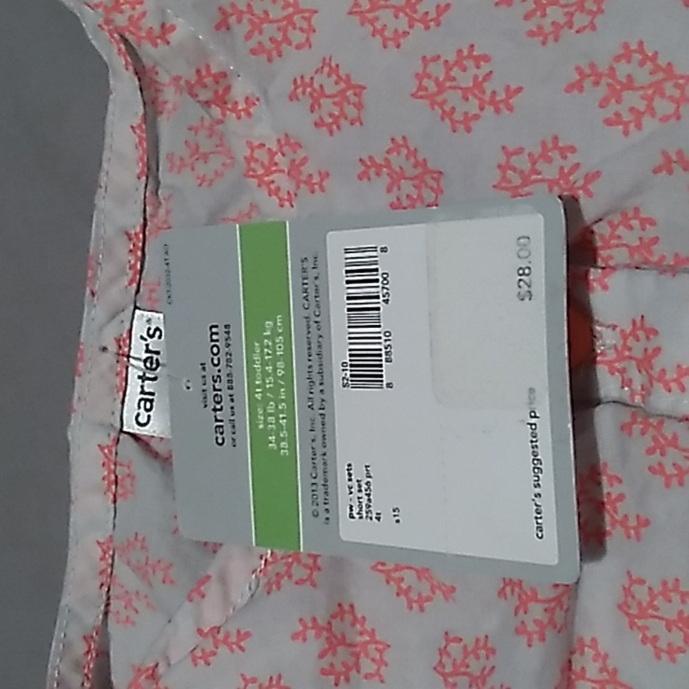 Carters Girls 4T top in orangie pink & off white - Picture 5 of 7
